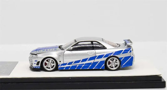 Nissan GTR R34 Time Micro 1:64 Fast & Furious Silver Model Car With Figure image 1