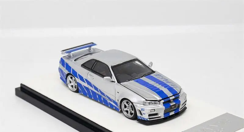 Nissan GTR R34 Time Micro 1:64 Fast & Furious Silver Model Car With Figure image 2