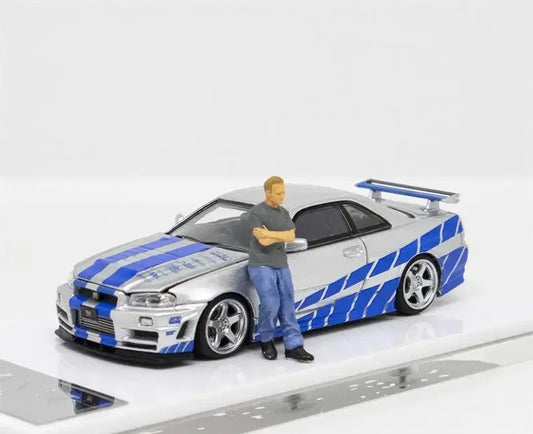 Nissan GTR R34 Time Micro 1:64 Fast & Furious Silver Model Car With Figure image 0