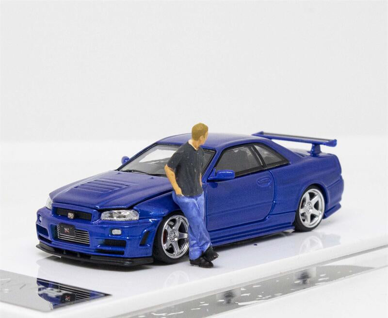 Nissan GTR R34 Time Micro Fast & Furious 1:64 Blue Model Car-With Figure image 0