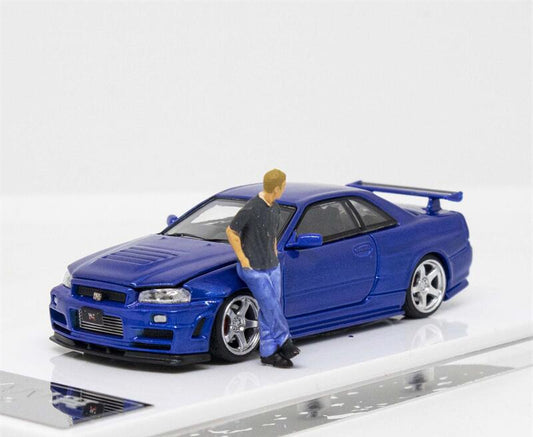Nissan GTR R34 Time Micro Fast & Furious 1:64 Blue Model Car-With Figure image 0