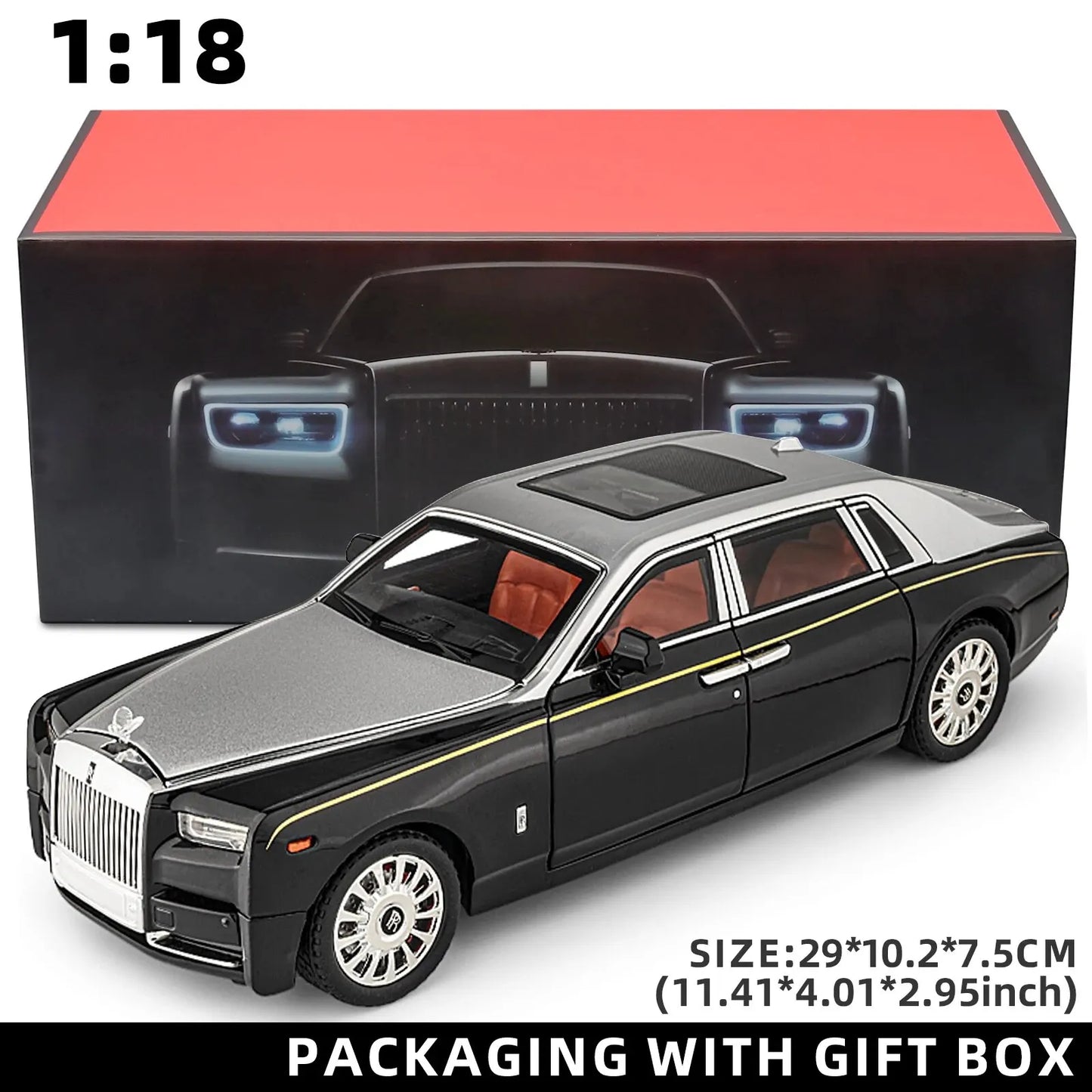 Rolls Royce Phantom Black & Silver Model Car 1:18 image 0